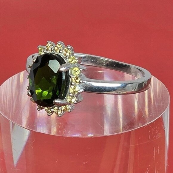 925 Sterling Silver Ring with Naturatl Chrome Diopside & Sapphire Gems - Picture 4 of 10